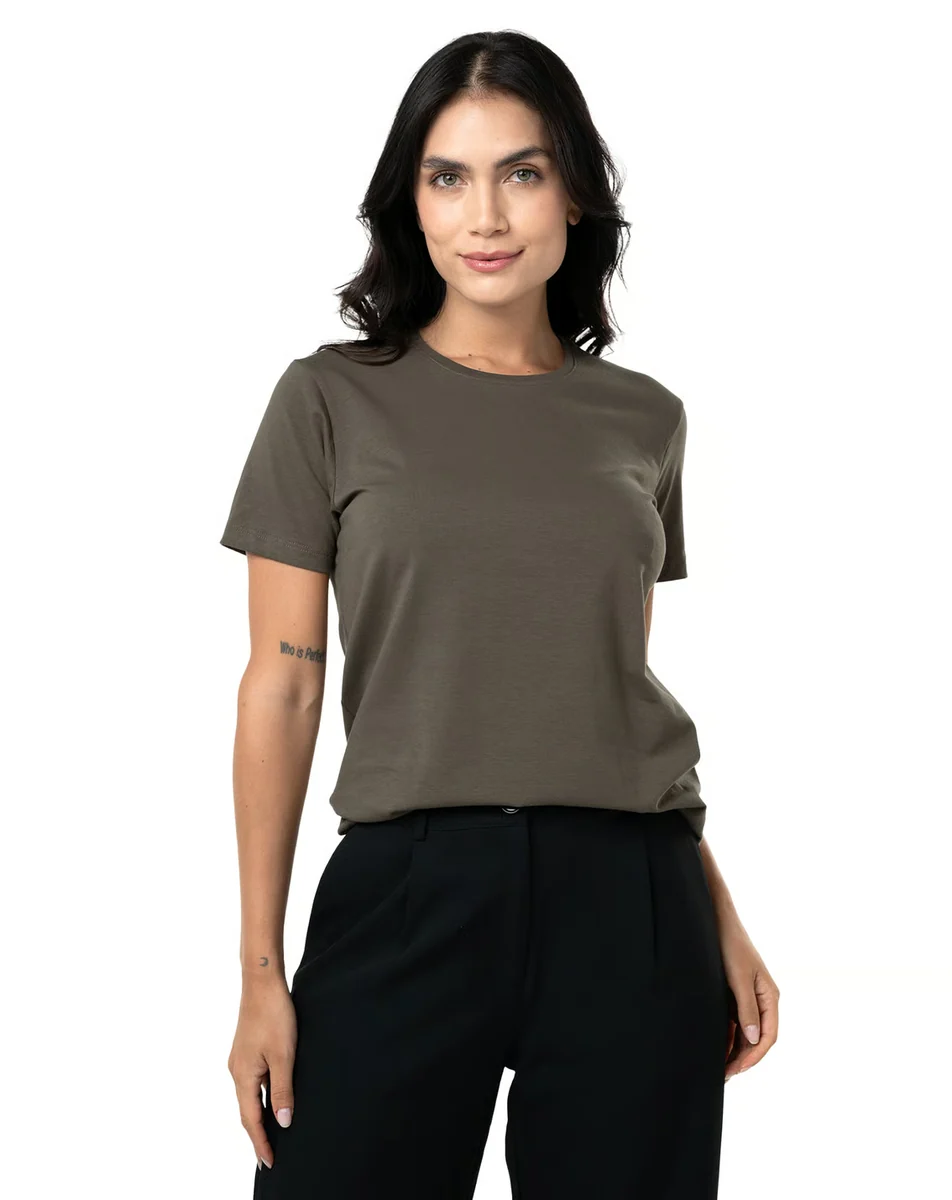 Camiseta Feminina de Algodão Egípcio — Cinza Mineral