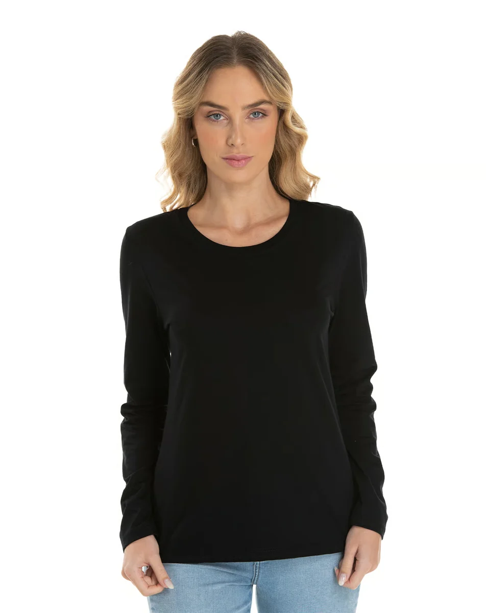 Camiseta Feminina Manga Longa de Algodão Premium — Preto
